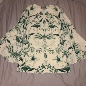 Kimchi Blue Bell Sleeve Flamingo Print Dress